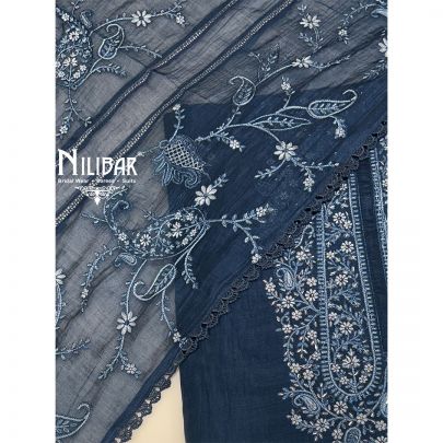 Denim Blue Mul Cotton Unstitched Suit