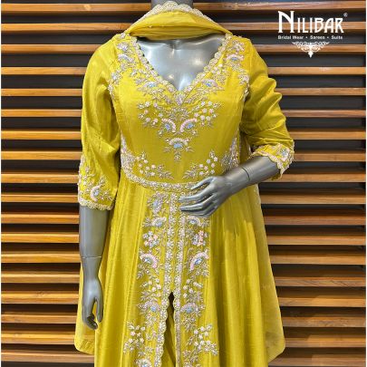Apple Green Silk Centre Cut Anarkali Suit