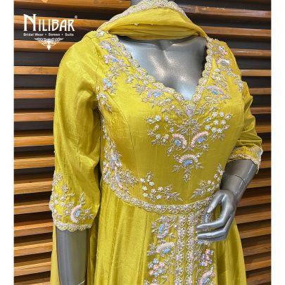 Apple Green Silk Centre Cut Anarkali Suit