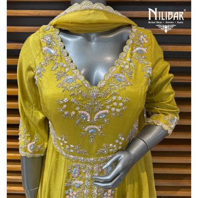 Apple Green Silk Centre Cut Anarkali Suit