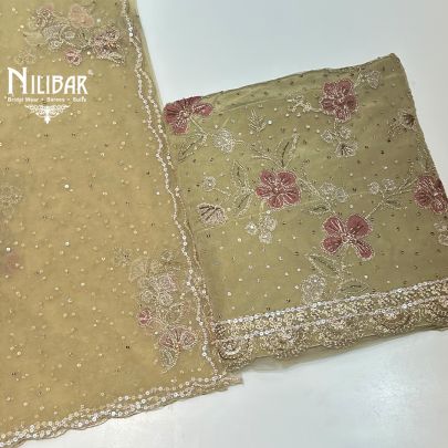 Mehandi Green Net Unstitched Suit
