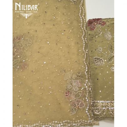 Mehandi Green Net Unstitched Suit