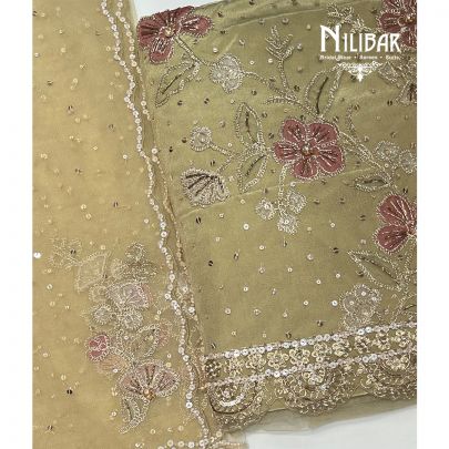 Mehandi Green Net Unstitched Suit