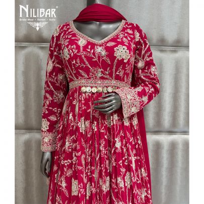 Hot Pink Georgette Long Anarkali Suit