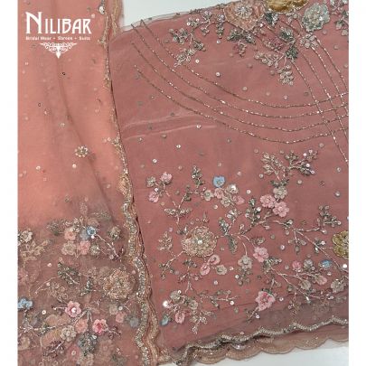 Light Peach Net Unstitched Suit