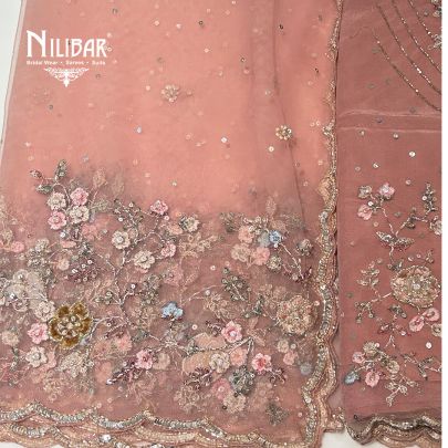 Light Peach Net Unstitched Suit