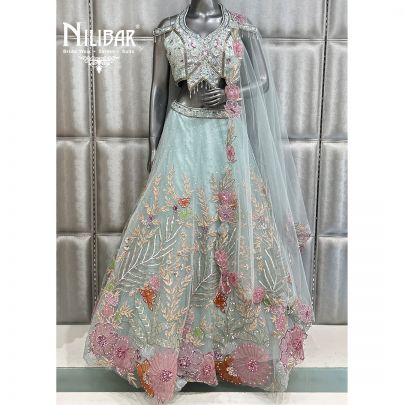 Sky Blue Net Lehenga