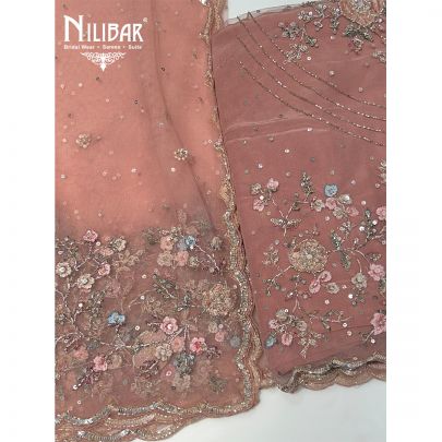 Light Peach Net Unstitched Suit