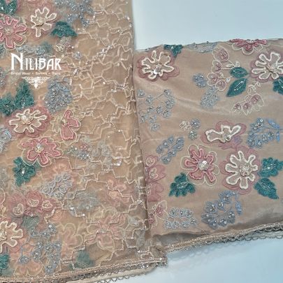 Beige Net Unstitched Suit