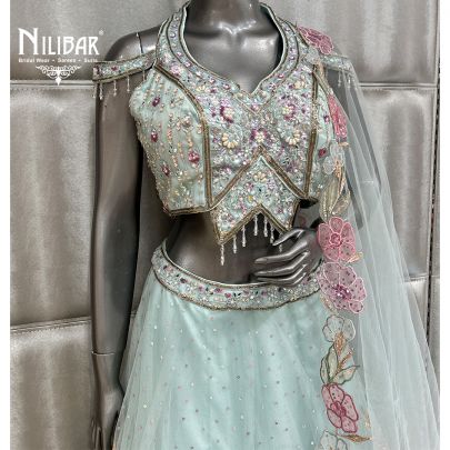 Sky Blue Net Lehenga