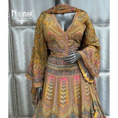 Mustard Yellow Crepe Printed Lehenga