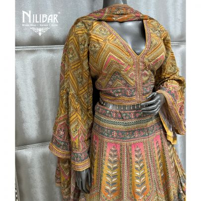 Mustard Yellow Crepe Printed Lehenga