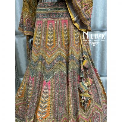 Mustard Yellow Crepe Printed Lehenga