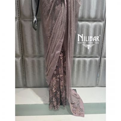 Onion Pink Net Embroidered Saree
