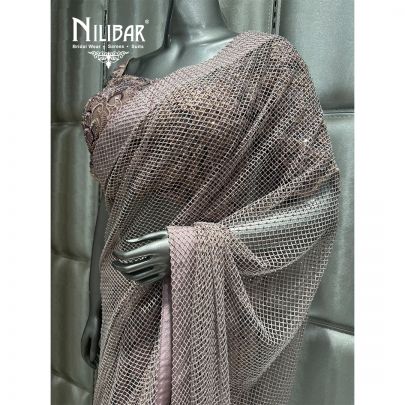 Onion Pink Net Embroidered Saree