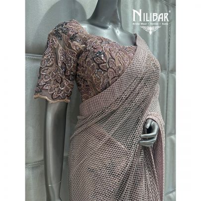 Onion Pink Net Embroidered Saree