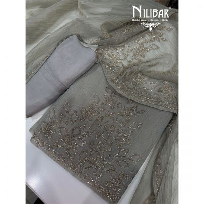 Grey Crush Tissue Unstitched Suit