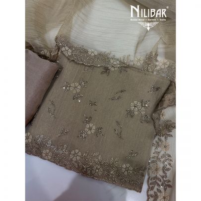 Beige Crepe & Crush Tissue Unstitched Suit