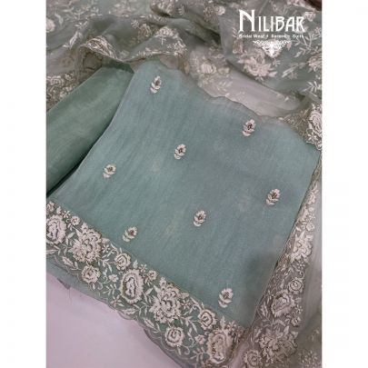 Sea Green Organza & Silk Unstitched Suit