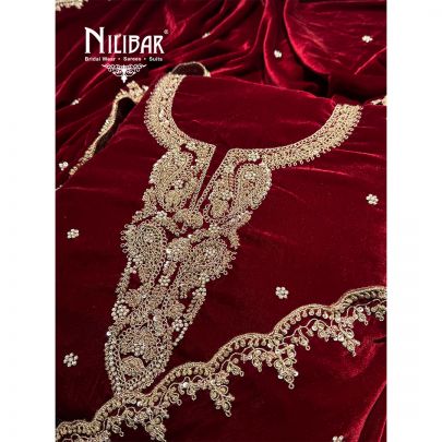 Mehroon Velvet Unstitched Suit