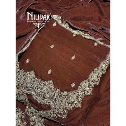 Brown Velvet Unstitched Suit