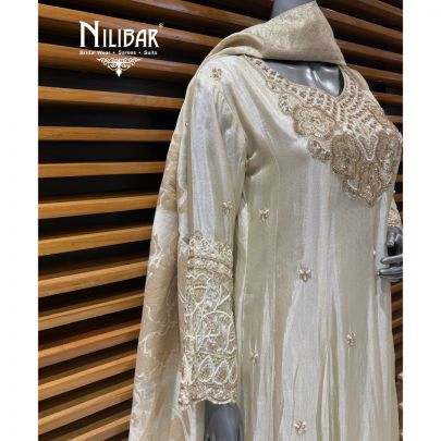 Off White Chanderi Silk Anarkali Suit
