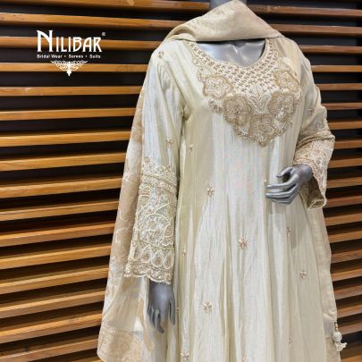 Off White Chanderi Silk Anarkali Suit