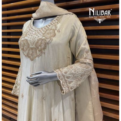 Off White Chanderi Silk Anarkali Suit