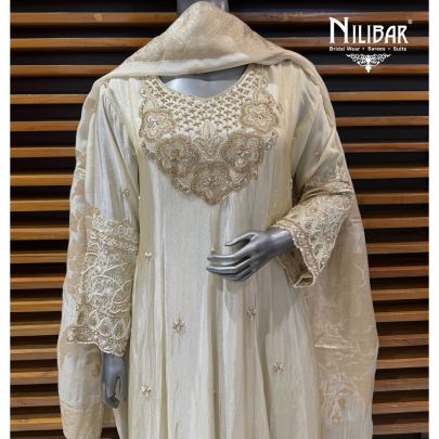 Off White Chanderi Silk Anarkali Suit