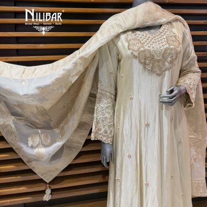 Off White Chanderi Silk Anarkali Suit