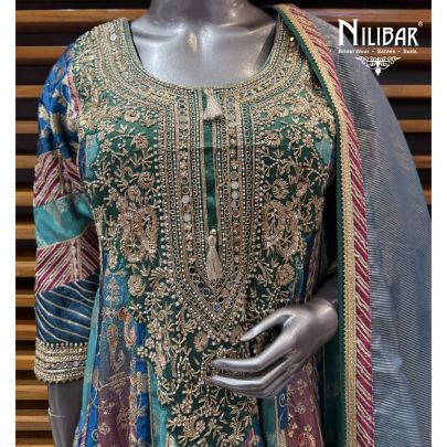Rama Green Brocade Anarkali Suit