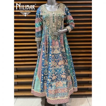 Rama Green Brocade Anarkali Suit