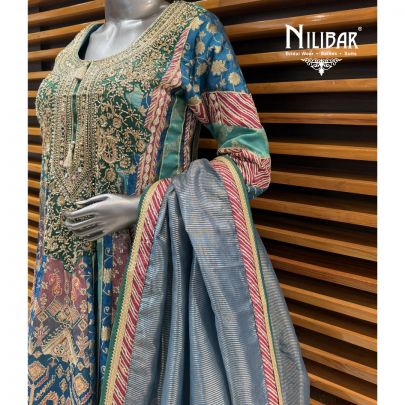 Rama Green Brocade Anarkali Suit