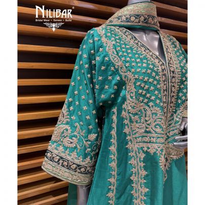 Green Chanderi Silk Anarkali Suit