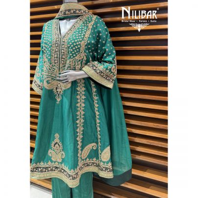 Green Chanderi Silk Anarkali Suit