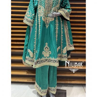 Green Chanderi Silk Anarkali Suit