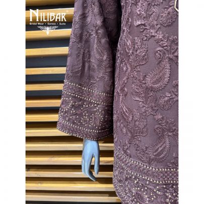 Coffee Jacquard Silk Co-ord Set Paired With Chiffon Dupatta