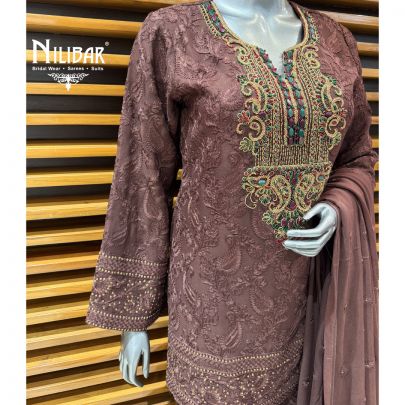 Coffee Jacquard Silk Co-ord Set Paired With Chiffon Dupatta
