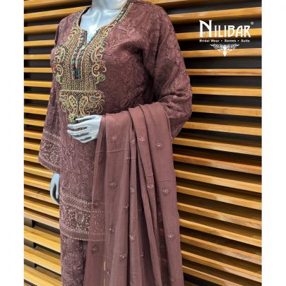 Coffee Jacquard Silk Co-ord Set Paired With Chiffon Dupatta