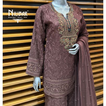Coffee Jacquard Silk Co-ord Set Paired With Chiffon Dupatta