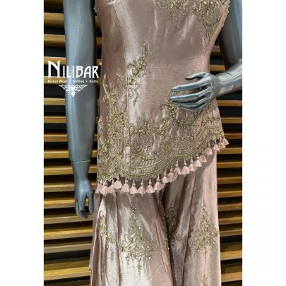 Dull Pink Silk Sharara Suit Set