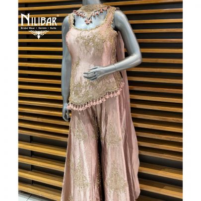 Dull Pink Silk Sharara Suit Set