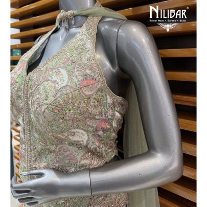 Sea Green Silk Halter Neck Sharara Suit Set