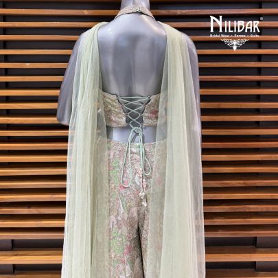 Sea Green Silk Halter Neck Sharara Suit Set