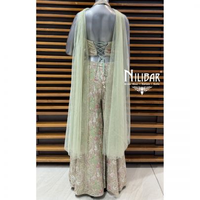 Sea Green Silk Halter Neck Sharara Suit Set
