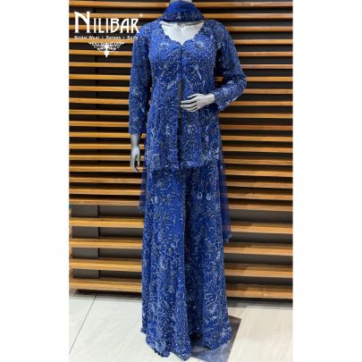 Royal Blue Georgette Embroidered Sharara Suit Set