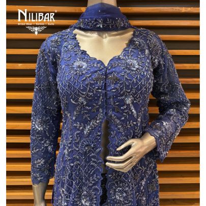 Royal Blue Georgette Embroidered Sharara Suit Set