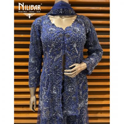 Royal Blue Georgette Embroidered Sharara Suit Set