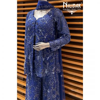 Royal Blue Georgette Embroidered Sharara Suit Set