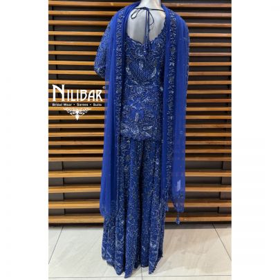 Royal Blue Georgette Embroidered Sharara Suit Set